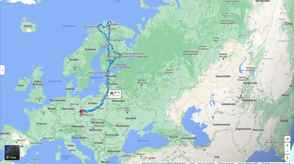 Mapa cesty do Finska. Dva VanDraci